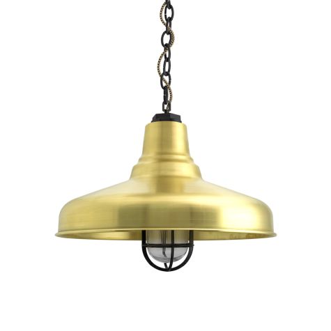 16" Union Nautical LED, 997-Natural Raw Brass, CGG-Standard Cast Guard, 100-Black, RIB-Ribbed Glass, Mounting in 100-Black, CSBG-Black & Gold Cloth Cord