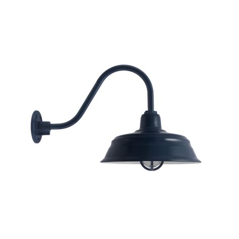 15" Bomber Nautical LED, 705-Navy, TGG-Heavy Duty Cast Guard, RIB-Ribbed Glass, G11 Gooseneck Arm