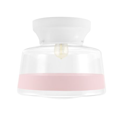Kao Drum Schoolhouse Flush Mount, 200-White, Clear Glass, Single Painted Band, 380-Blush Pink