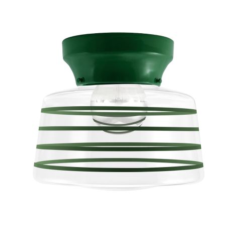 Kao Drum Schoolhouse Flush Mount, 307-Emerald Green, Clear Glass, Four Painted Band