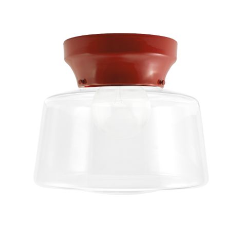 Kao Drum Schoolhouse Flush Mount, 400-Barn Red, Clear Glass