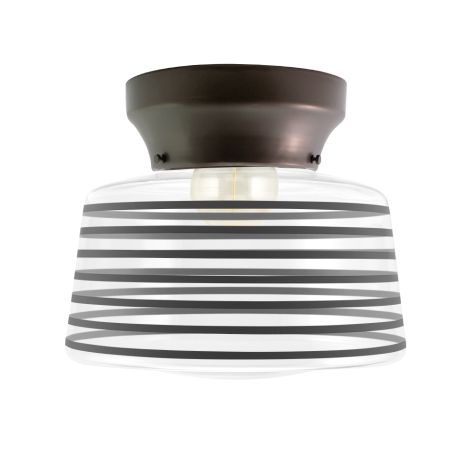 Kao Drum Schoolhouse Flush Mount, 600-Bronze, Clear Glass, Seven Painted Band, 100-Black