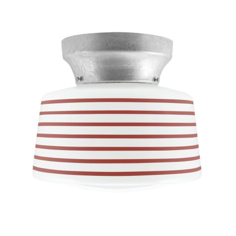 Kao Drum Schoolhouse Flush Mount, 975-Galvanized, Seven Painted Band, 400-Barn Red