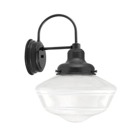 Primary LED Schoolhouse Sconce, 805-Charcoal Granite, Large Clear Glass, Triple Painted Band, 200-White