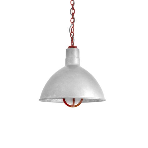 14" Wilcox Nautical LED, 975-Galvanized, Mounting in 400-Barn Red, TGG-Heavy Duty Cast Guard, 400-Barn Red, FST-Frosted Glass, CSBW-Black & White Cloth Cord
