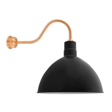 24" Wilcox, 100-Black, G22 Gooseneck Arm, 995-Natural Raw Copper, Decorative Backing Plate & Hex Cover
