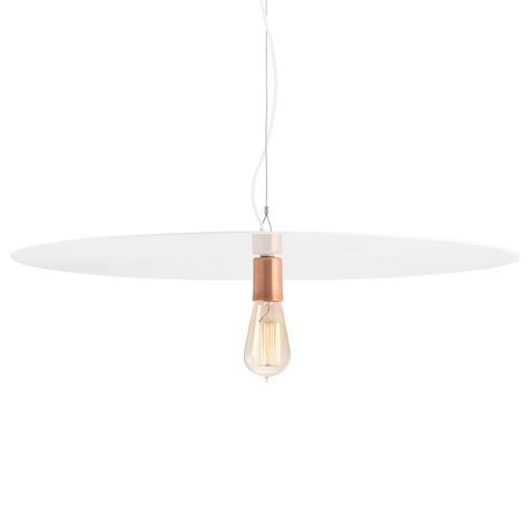 Ellington 30" Pendant, 200-White, Cup in 995-Natural Raw Copper, CSW-White Cloth Cord, Shown with Nostalgic Edison-Style 1910 Era Bulb