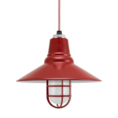 14" Aero Nautical LED, 400-Barn Red, CGG-Standard Cast Guard, FST-Frosted Glass, CRZ-Red Chevron Cord