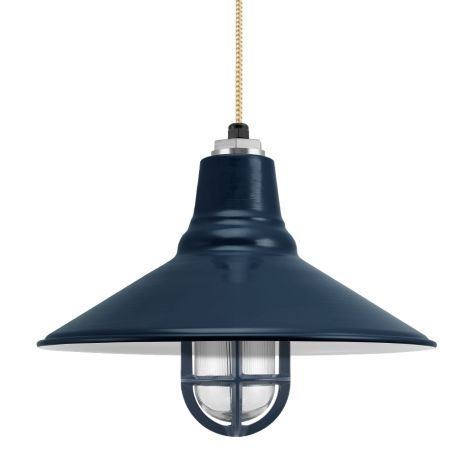 16" Aero Nautical LED, 705-Navy, TGG-Heavy Duty Cast Guard, RIB-Ribbed Glass, CSGW-Gold & White Cloth Cord