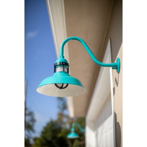 16" Outback LED, 390-Teal, G22 Arm, CGG-Standard Guard, 100-Black FST-Frosted Glass | Photo Courtesy of Homeowner