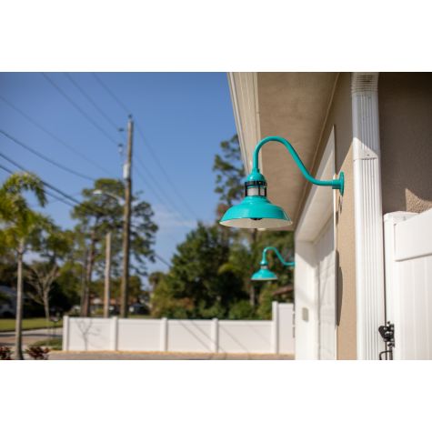 16" Outback LED, 390-Teal, G22 Arm, CGG-Standard Guard, 100-Black FST-Frosted Glass | Photo Courtesy of Homeowner