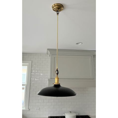 Sinclair Stem & Loop Pendant, 12" Shade, 24" Stem, 106-Matte Black, Black Cotton Twist, BS-Brass Knob with No Switch | Photo Courtesy of Homeowner