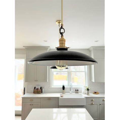 Sinclair Stem & Loop Pendant, 12" Shade, 24" Stem, 106-Matte Black, Black Cotton Twist, BS-Brass Knob with No Switch | Photo Courtesy of Homeowner