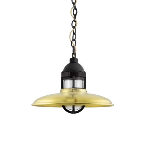 12" Brisbane LED, 997-Natural Raw Brass, Guard in 100-Black, CLR-Clear Glass, Mounting in 100-Black, CSGW-Gold & White Cloth Cord
