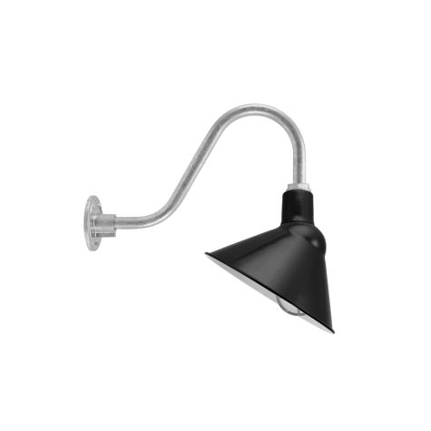 14" Fire Chief Nautical LED, 100-Black, CGG-Standard Cast Guard, 975-Galvanized, FST-Frosted Glass, G15 Gooseneck Arm