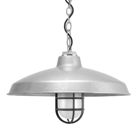 16" Marathon Nautical LED, 975-Galvanized, CGG-Standard Cast Guard, 100-Black, FST-Frosted Glass, Mounting in 100-Black, CSB-Black Cloth Cord