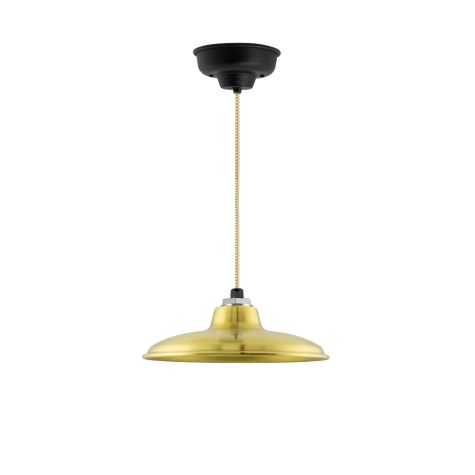 12" Marathon LED, 997-Natural Raw Brass, CSBG-Black & Gold Cloth Cord, Canopy in 100-Black