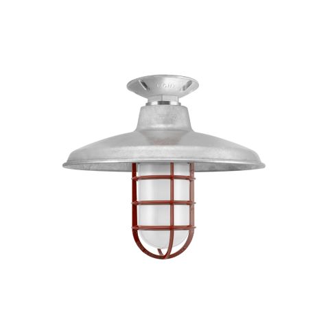 12" Marathon Nautical LED, 975-Galvanized, CGG-Standard Cast Guard, 400-Barn Red, FST-Frosted Glass