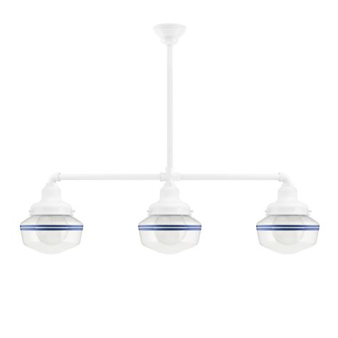 Primary Schoolhouse 3-Light Chandelier, 200-White, Small Clear Glass, Double Painted Band, 700-Royal Blue, Beehive Canopy