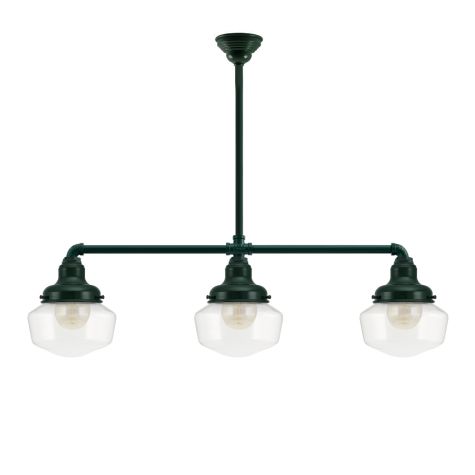 Primary Schoolhouse 3-Light Chandelier, 300-Dark Green, Small Clear Glass, Beehive Canopy