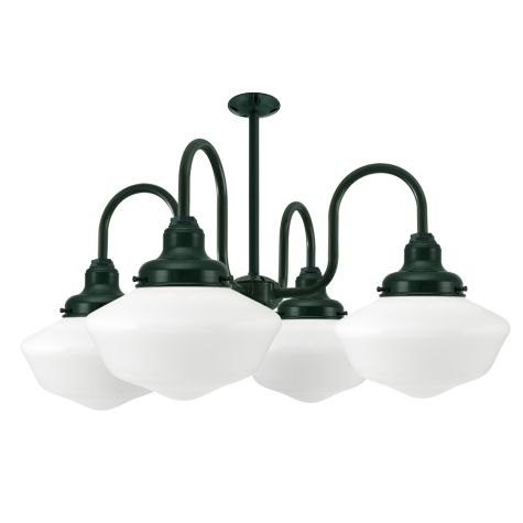 Primary 4-Light Schoolhouse Chandelier, 300-Dark Green, Large Opaque Glass
