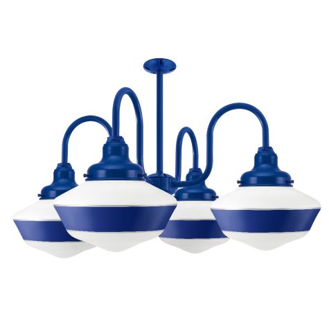 Primary 4-Light Schoolhouse Chandelier, 700-Royal Blue, Large Opaque Glass, Single Painted Band