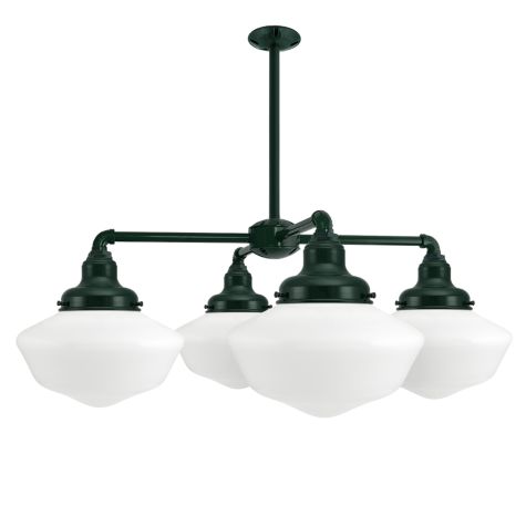 Primary 4-Light Schoolhouse Chandelier, 300-Dark Green, Large Opaque Glass