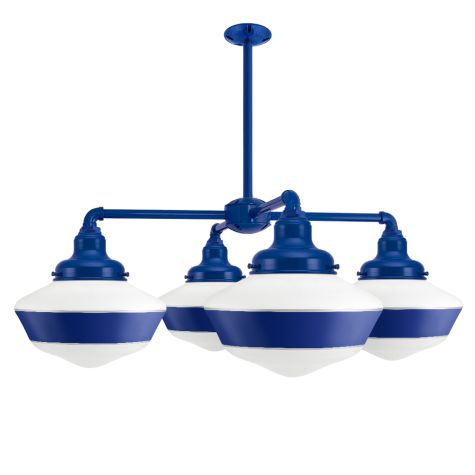 Primary 4-Light Schoolhouse Chandelier, 700-Royal Blue, Large Opaque Glass, Single Painted Band