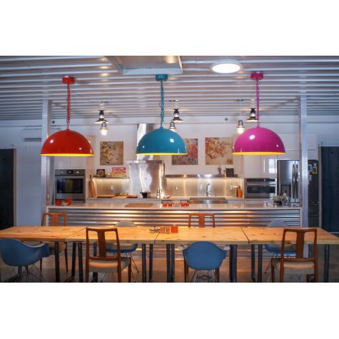 28" Loma, Exterior in 490-Magenta, 420-Orange, 390-Teal, Interior in 570-Sunflower, Grey Cloth Cord | Photo Courtesy of Homeowner