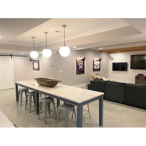 12" Glass Ball Pendant, Opaque Glass, 975-Galvanized, SBK-Standard Black Cord | Photo Courtesy of Homeowner