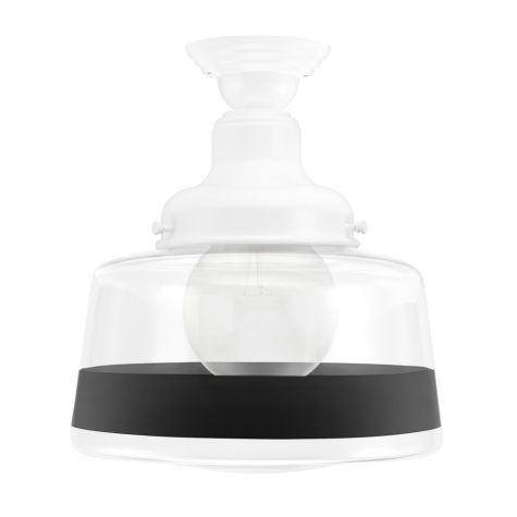 Drum Semi-Flush, 200-White, Clear Glass, Single Painted Band, 100-Black, Shown with G30 Bulb