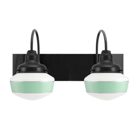 Primary 2-Light Schoolhouse Vanity Light, Opaque Glass, 100-Black Mounting and Fitter Finish, Single Painted Band in 311-Jadite