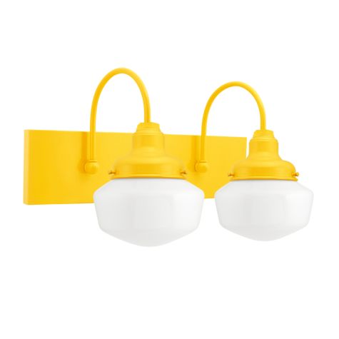 Primary 2-Light Schoolhouse Vanity Light, Opaque Glass, 500-Buttery Yellow Mounting and Fitter Finish