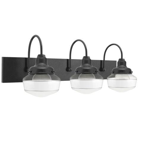 Primary 3-Light Schoolhouse Vanity Light, Clear Glass, 805-Charcoal Granite Mounting and Fitter Finish, Single Painted Band in 200-White