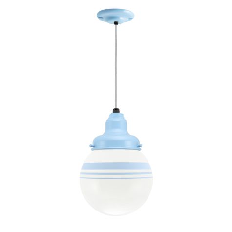 Kao Round Schoolhouse Pendant, 715-Delphite, Opaque Glass, Three Painted Band, CMG-Grey Cloth Cord