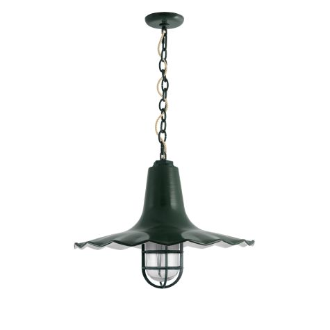 16" Seaside Nautical LED, 300-Dark Green, CGG-Standard Cast Guard, RIB-Ribbed Glass, CSGW-Gold & White Cloth Cord