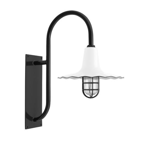 14" Seaside Nautical LED, 250-Porcelain White, CGG-Standard Cast Guard, RIB-Ribbed Glass, 100-Black, G19 Gooseneck Arm, 100-Black