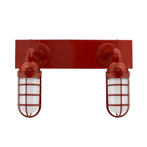 Industrial Guard Double Vanity Light, 400-Barn Red, CGG-Standard Cast Guard, FST-Frosted Glass