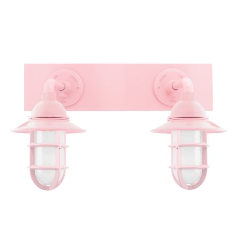 Industrial Guard Double Vanity Light, 480-Blush Pink, TGG-Heavy Duty Cast Guard, FST-Frosted Glass