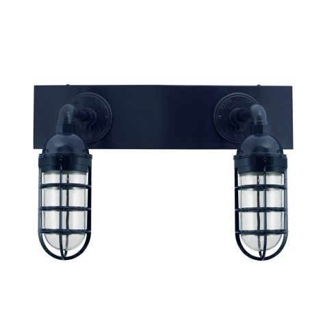 Industrial Guard Double Vanity Light, 705-Navy, CGG-Standard Cast Guard, CLR-Clear Glass