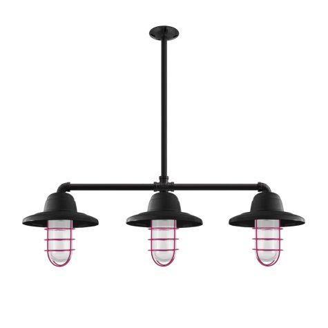 Alliance LED 3-Light Chandelier, 100-Black, WGG-Wire Guard, 490-Magenta, RIB-Ribbed Glass