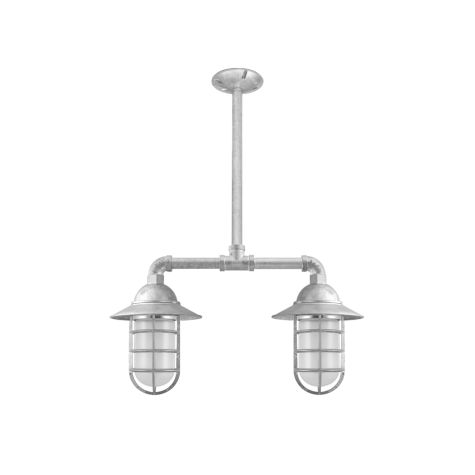 Merger LED 2-Light Chandelier, 975-Galvanized, Flared Shade, CGG-Standard Cast Guard, FST-Frosted Glass