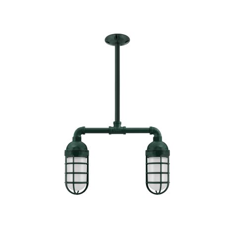 Merger LED 2-Light Chandelier, Topless Shade, 300-Dark Green, CGG-Standard Cast Guard, FST-Frosted Glass