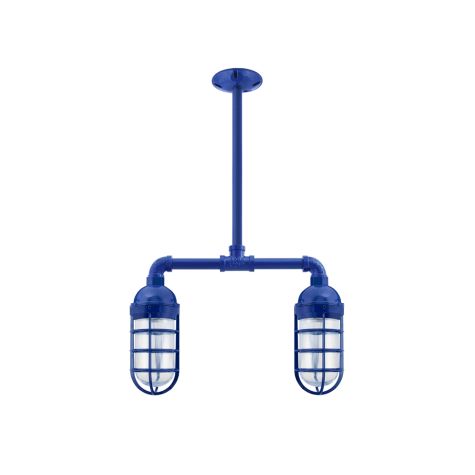 Merger 2-Light Chandelier, 700-Royal Blue, Topless Shade, CGG-Standard Cast Guard, RIB-Ribbed Glass
