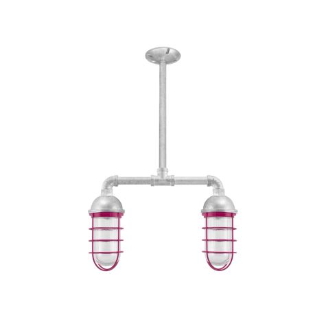 Merger LED 2-Light Chandelier, 975-Galvanized, WGG-Wire Guard, 390-Magenta, RIB-Ribbed Glass