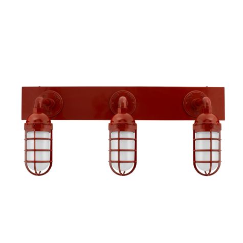 Industrial Guard LED Triple Vanity Light, 400-Barn Red, CGG-Standard Cast Guard, FST-Frosted Glass