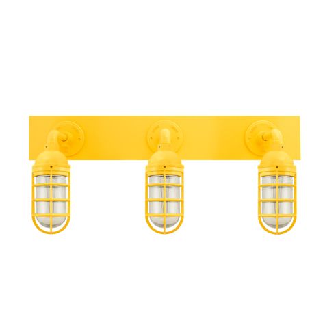 Industrial Guard LED Triple Vanity Light, 500-Buttery Yellow, CGG-Standard Cast Guard, RIB-Ribbed Glass