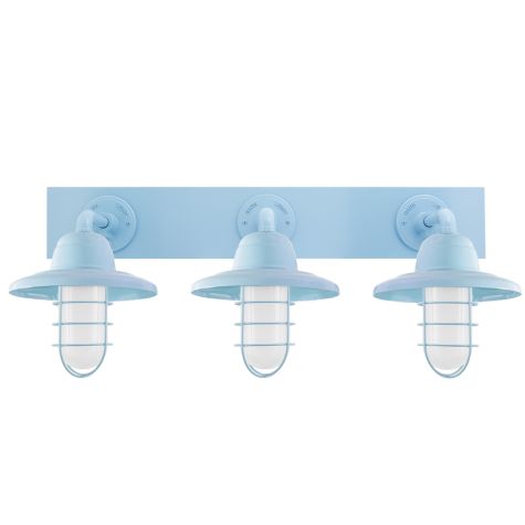 Industrial Guard Triple Vanity Light, 715-Delphite, Warehouse Shade, WGG-Wire Guard, FST-Frosted Glass