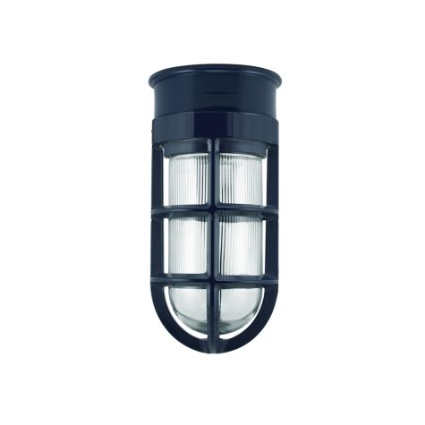 Flush Mount Guard Sconce, 705-Navy, TGG-Heavy Duty Cast Guard, RIB-Ribbed Glass