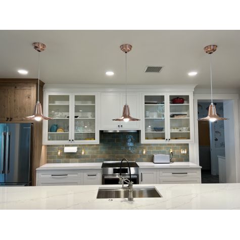 12" Seaside LED, 995-Natural Raw Copper, CSW-White Cloth Cord, Copper Hex Cover | Photo Courtesy of Homeowner
